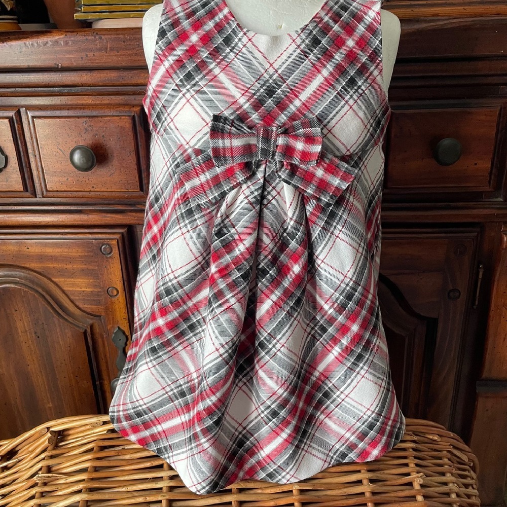The Children's Place lined Plaid Dress white Holiday Party Bow Girls 24‎ months